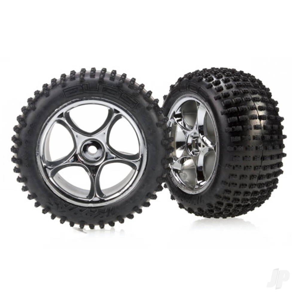 Traxxas Tyres & wheels, assembled (Tracer 2.2" chrome wheels, Alias 2.2" Tyres) (2) (Bandit rear, medium compound with foam inserts)-1