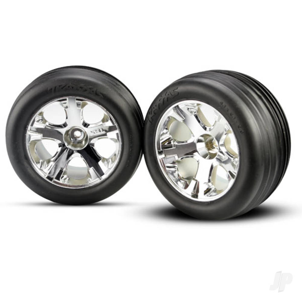 Traxxas Tyres & Wheels, Assembled, Glued (2.8in) (All-Star Chrome wheels, ribbed Tyres, foam inserts) (front) (2)
