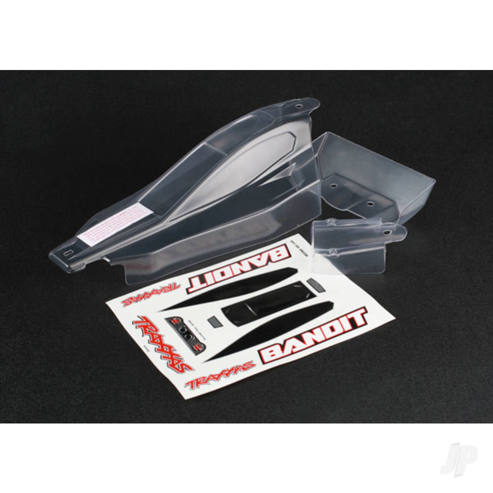 Traxxas Body, Bandit (Front & Rear) (Clear, requires painting) / window, lights, grille decal sheet