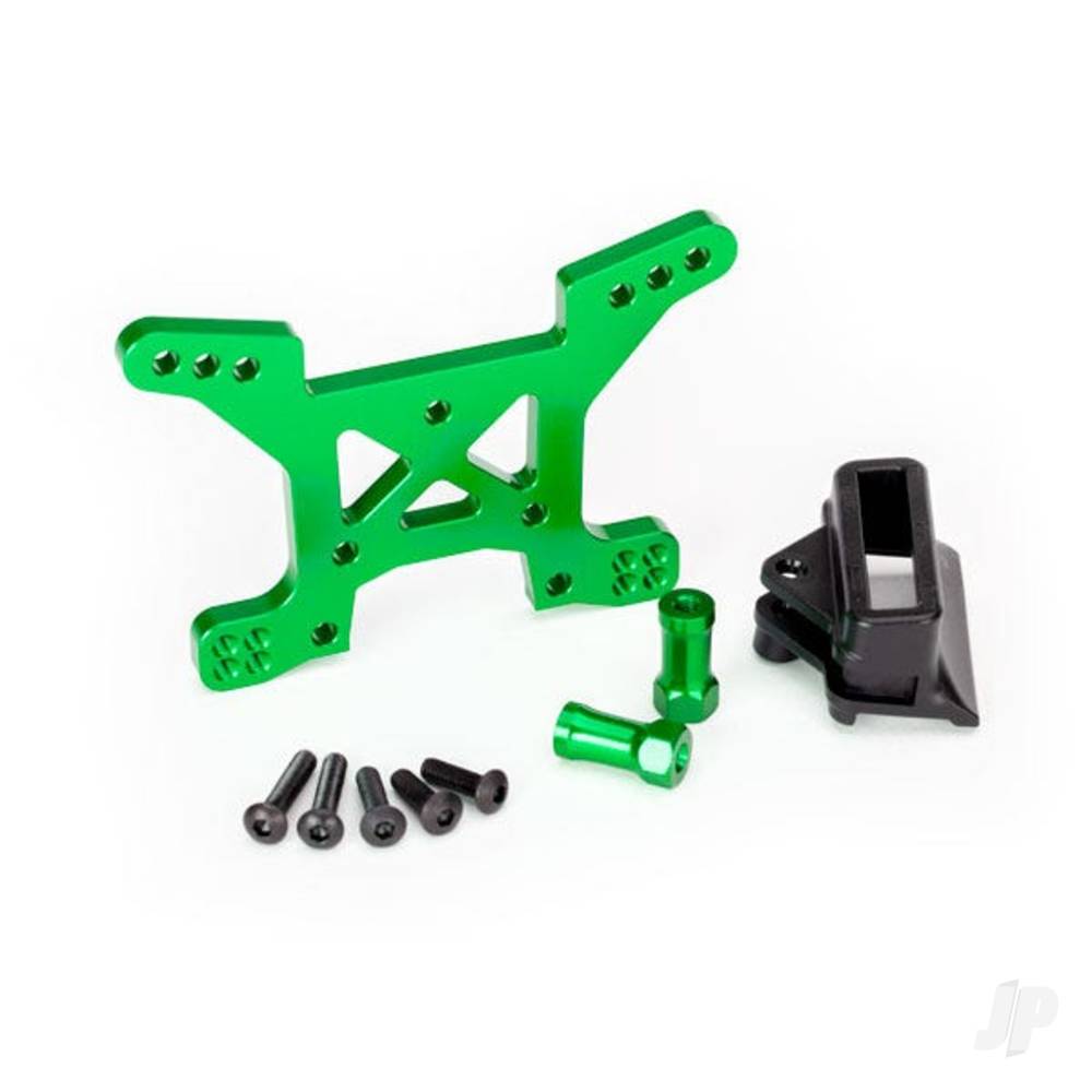 Traxxas Shock tower, Front, 7075-T6 aluminium (Green-anodised) (1pc) / Body mount bracket (1pc)