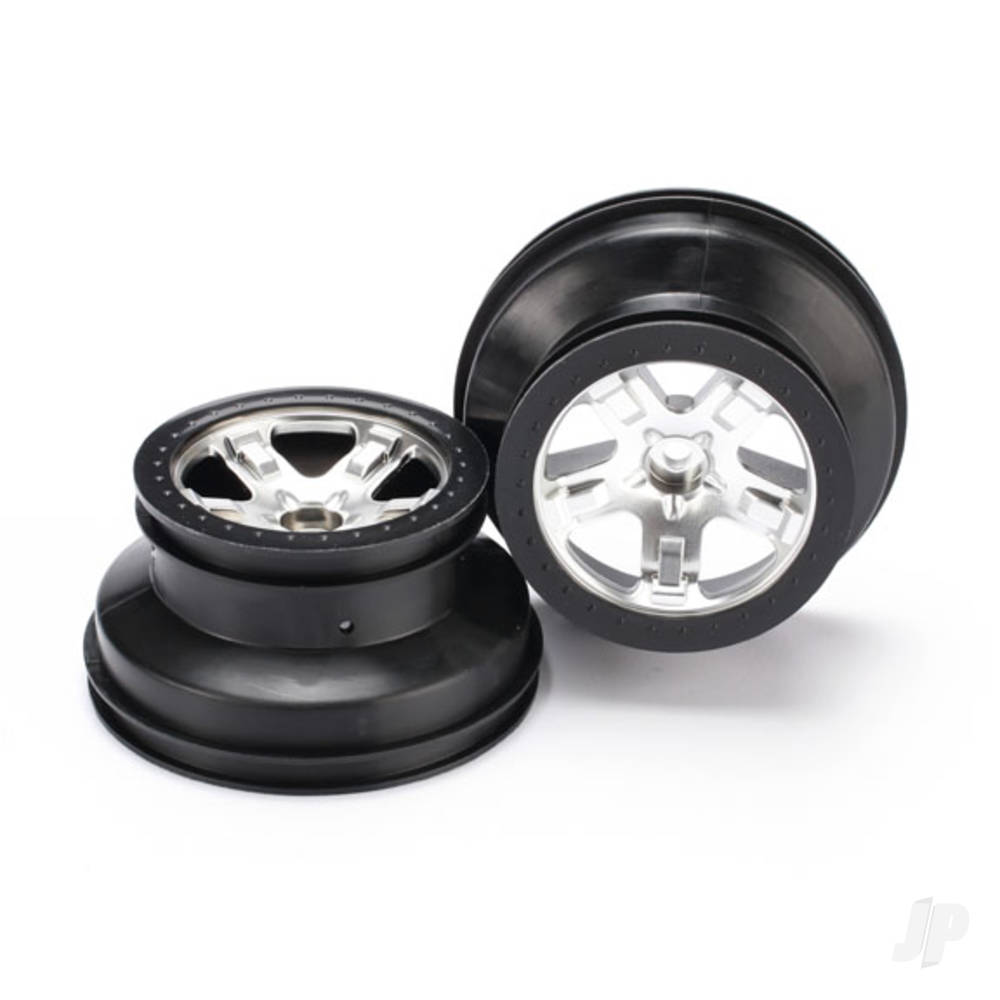 Traxxas Wheels, SCT Satin Chrome, Black beadlock style, dual profile (2.2