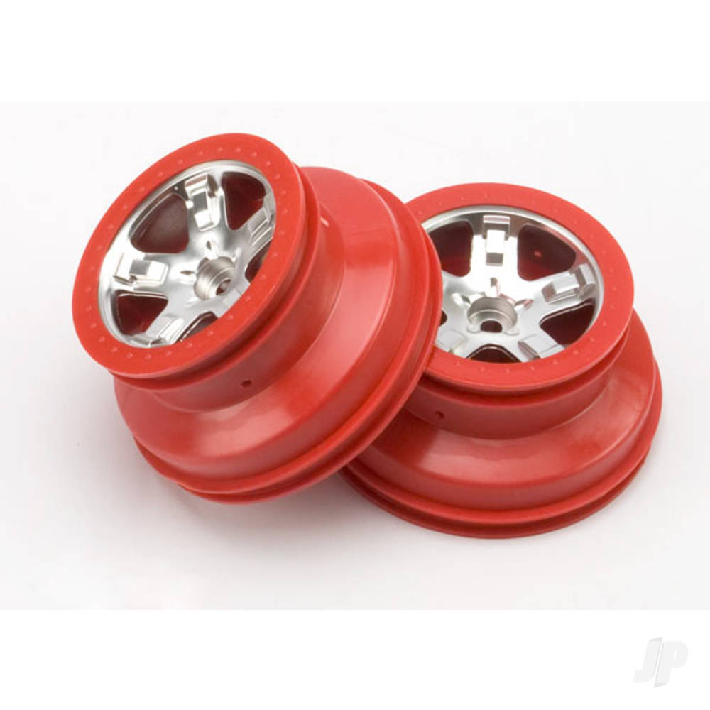 Traxxas Wheels, SCT Satin Chrome, Red beadlock style, dual profile (2.2