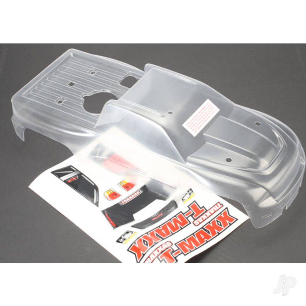 Traxxas Body, T-Maxx (Long wheelbase) (Clear, requires painting) / window, lights decal sheet
