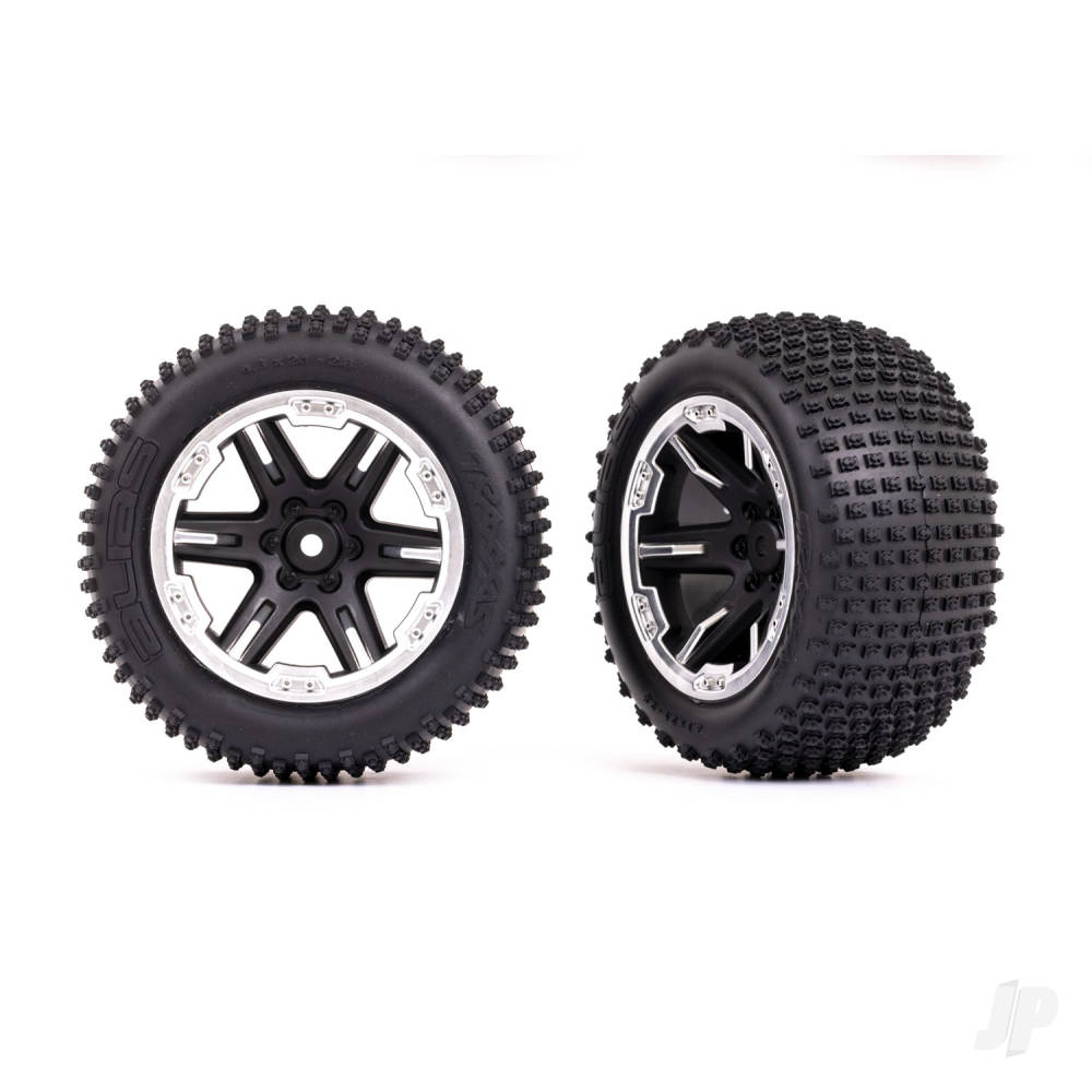 Traxxas Tyres & Wheels, Assembled, Glued (2.8in) (RXT Black & Satin wheels, Alias Tyres, foam inserts) (2WD electric rear) (2 pcs) (TSM rated)