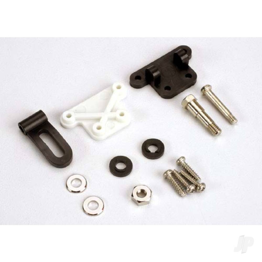 Traxxas Trim adjustment bracket (inner) / trim adjustment bracket (outer) / trim adjustment lever / 3x16mm shoulder scre with 2.6x 10mm self-tapping screws (4 pcs) / convex and concave trim lever washers / 4x21mm double shoulder scre with brass washers / nuts