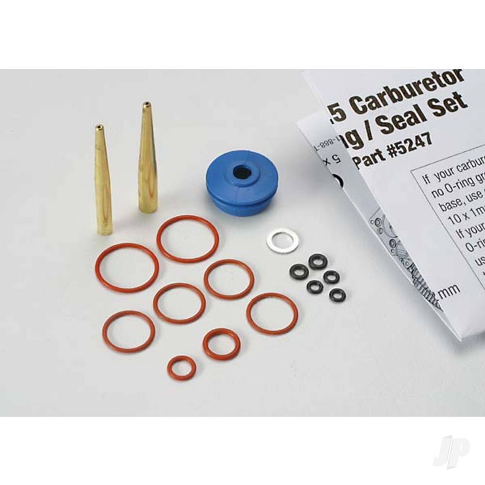 Traxxas O-ring and seal Set, carburetor / O-rings: 2x1mm (3 pcs), 10x1mm (4 pcs), 2.5x1.15mm (2 pcs), 6.2x1.2mm (1pc) / 5x.9mm O-ring installation tool / 5.3x7.8x.6mm crush washer (2 pcs) / carburetor dust boot (1pc) (TRX2.5, 2.5R)
