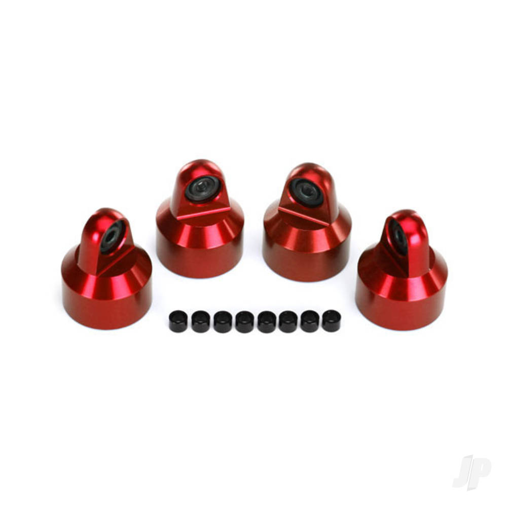 Traxxas Shock caps, aluminium (Red-anodised), GTX shocks (4 pcs) / spacers (8 pcs)