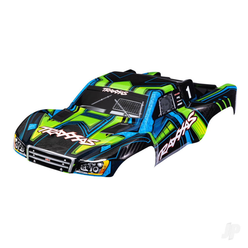 Traxxas Body, Slash 4X4 (also fits Slash VXL & Slash 2WD), Green and Blue (painted, decals applied) (assembled with front & rear latches for clipless mounting)