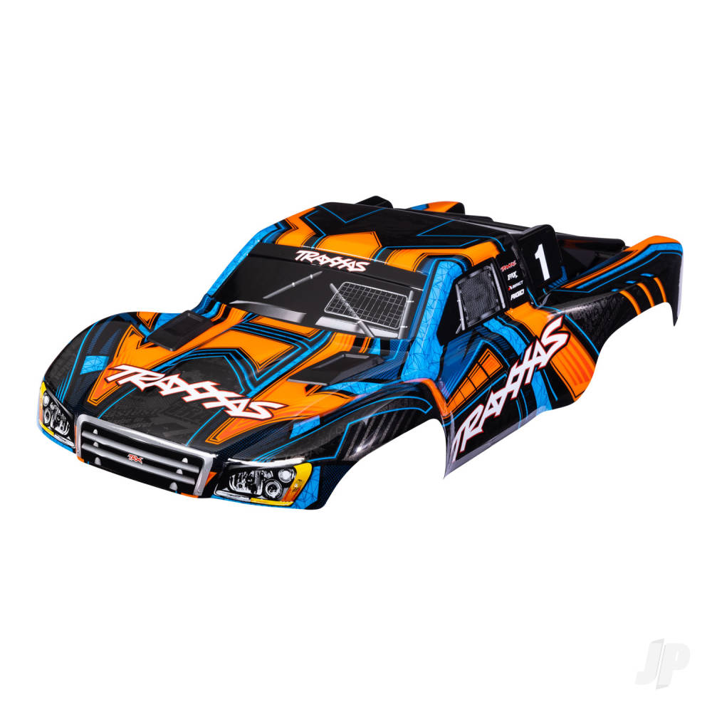 Traxxas Body, Slash 4X4 (also fits Slash VXL & Slash 2WD), Orange and Blue (painted, decals applied) (assembled with front & rear latches for clipless mounting)