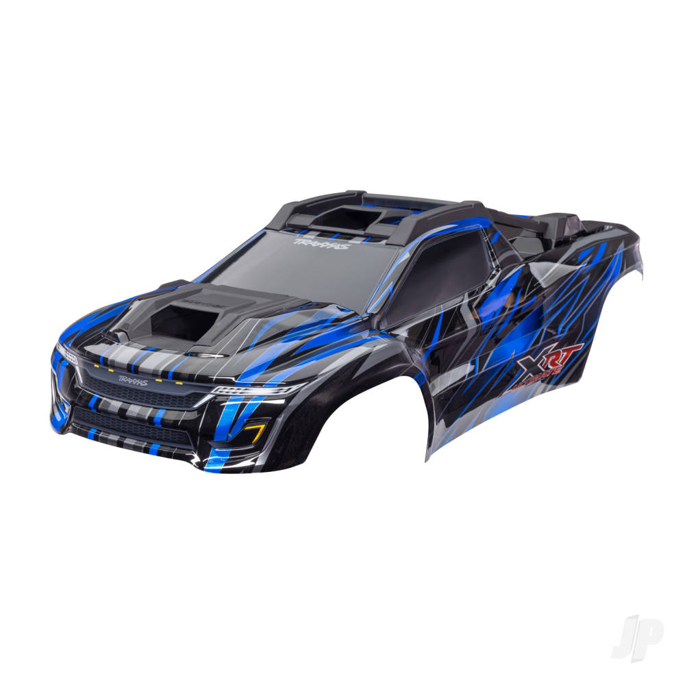traxxas-body-xrt-ultimate-blue-painted-decals-applied-assembled-with-front-rear-body-supports-for-clipless-mounting-roof-hood-skid-pads