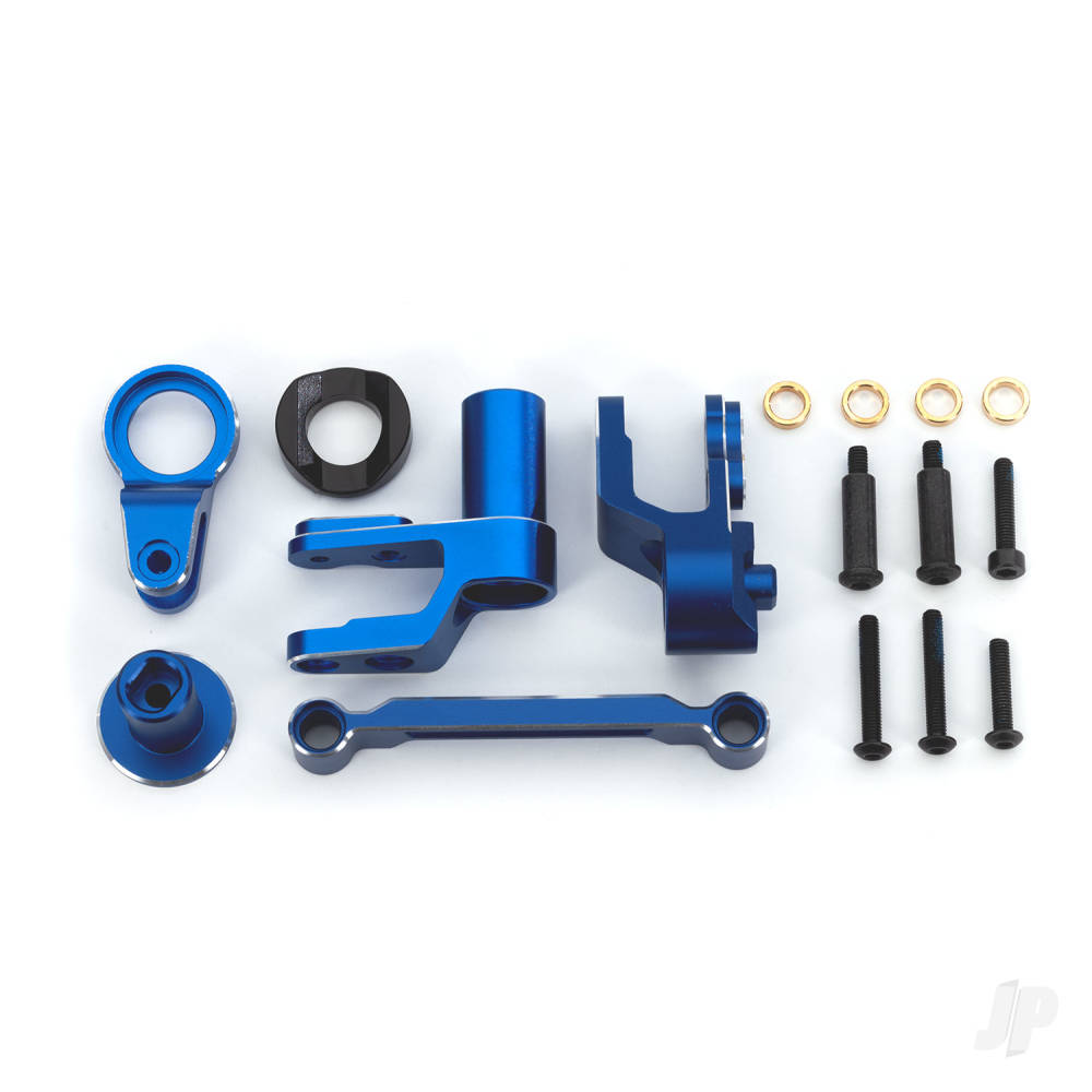 Traxxas Steering bellcranks, drag link (Blue-anodised 6061-T6 aluminium) / bellcrank bushing (1) / 3x20mm BCS (with threadlock) (2) / 3x20mm BCS (with threadlock) (2) / 3x20mm shoulder screws (with threadlock) (2) / 3x15mm BCS (with threadlock) (1) / 3x15mm CS (with threadlock)