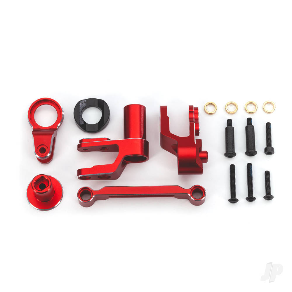 Traxxas Steering bellcranks, drag link (Red-anodised 6061-T6 aluminium) / bellcrank bushing (1) / 3x20mm BCS (with threadlock) (2) / 3x20mm BCS (with threadlock) (2) / 3x20mm shoulder screws (with threadlock) (2) / 3x15mm BCS (with threadlock) (1) / 3x15mm CS (with threadlock)