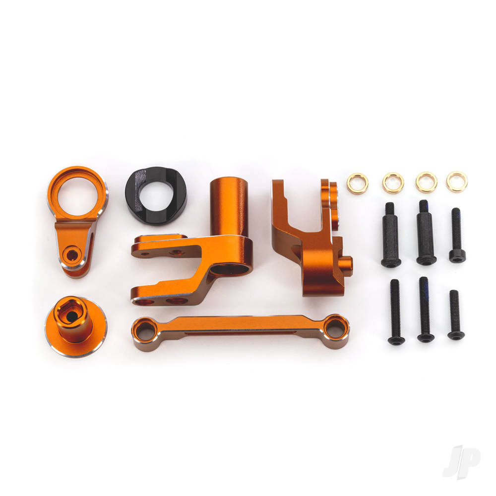 Traxxas Steering bellcranks, drag link (Orange-anodised 6061-T6 aluminium) / bellcrank bushing (1) / 3x20mm BCS (with threadlock) (2) / 3x20mm BCS (with threadlock) (2) / 3x20mm shoulder screws (with threadlock) (2) / 3x15mm BCS (with threadlock) (1) / 3x15mm CS (with threadlock)
