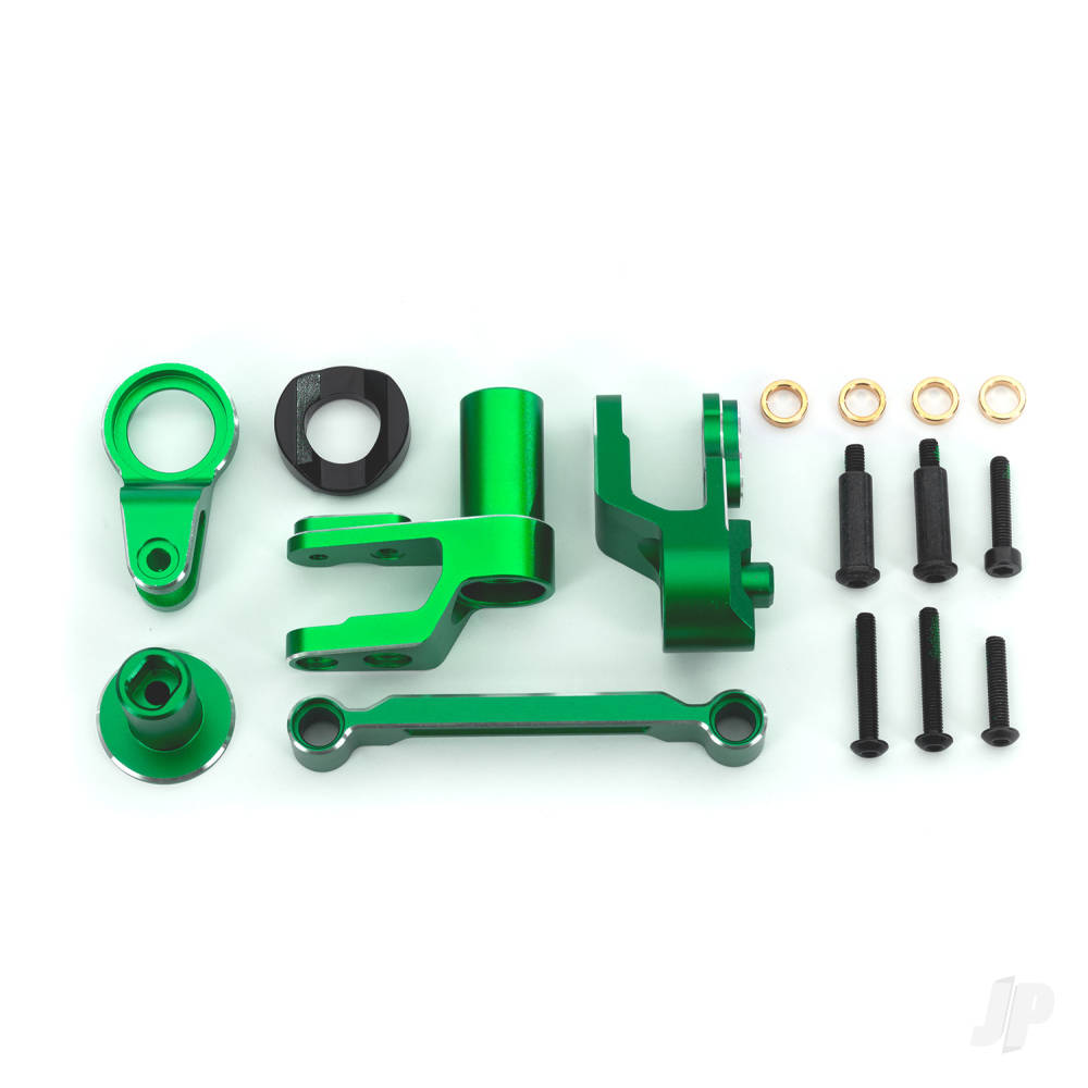 Traxxas Steering bellcranks, drag link (Green-anodised 6061-T6 aluminium) / bellcrank bushing (1) / 3x20mm BCS (with threadlock) (2) / 3x20mm BCS (with threadlock) (2) / 3x20mm shoulder screws (with threadlock) (2) / 3x15mm BCS (with threadlock) (1) / 3x15mm CS (with threadlock)