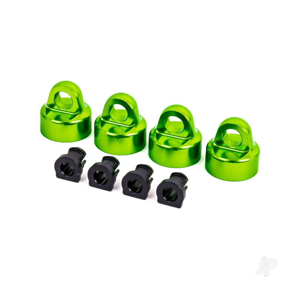 Traxxas Shock caps, aluminium (Green-anodised), GT-Maxx shocks (4 pcs) / spacers (4 pcs) (for Sledge)