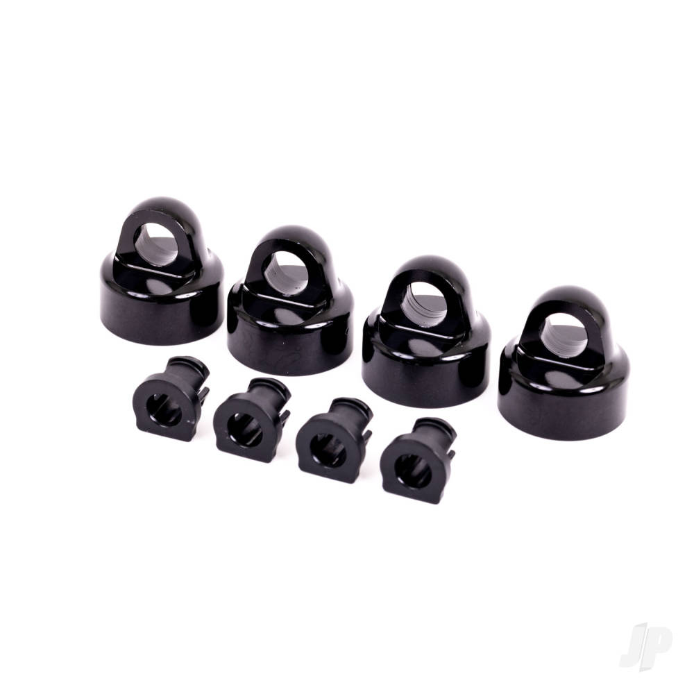 Traxxas Shock caps, aluminium (Black-anodised), GT-Maxx shocks (4 pcs) / spacers (4 pcs) (for Sledge)