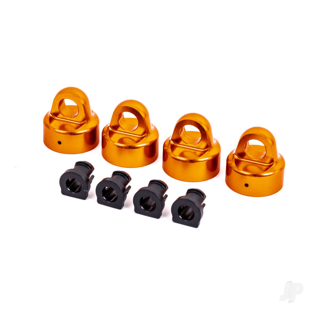 Traxxas Shock caps, aluminium (Orange-anodised), GT-Maxx shocks (4 pcs) / spacers (4 pcs) (for Sledge)