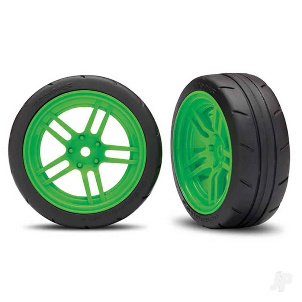 Traxxas Tyres & wheels, assembled, glued (split-spoke green wheels, 1.9