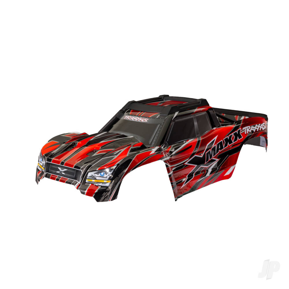 Traxxas Body, X-Maxx, Red (painted, decals applied) (assembled with front & rear body mounts, rear body support, and tailgate protector)