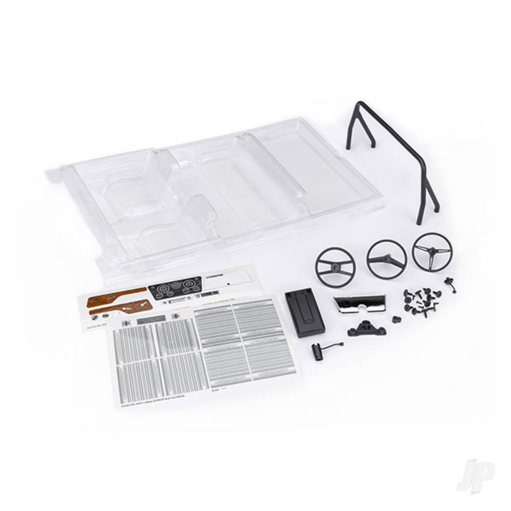 Traxxas Interior, Chevrolet Blazer (1969 -1972) (Clear, requires painting) (includes rollbar, gauge bezel, steering wheel and column, shifter, armrest, decals) (fits #9111, 9112, 9130, or 9131 series bodies) (#9111 or 9112 series bodies require #9128 body cage fo