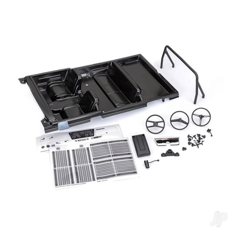 Traxxas Interior, Chevrolet Blazer (1969 -1972) (Black) (includes rollbar, gauge bezel, steering wheel and column, shifter, armrest, decals) (fits #9111, 9112, 9130, or 9131 series bodies) (#9111 or 9112 series bodies require #9128 body cage for installation)