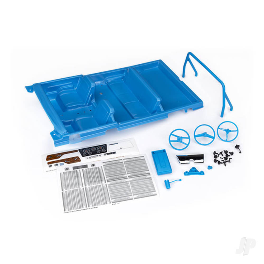 Traxxas Interior, Chevrolet Blazer (1969 -1972) (Blue) (includes rollbar, gauge bezel, steering wheel and column, shifter, armrest, decals) (fits #9111, 9112, 9130, or 9131 series bodies) (#9111 or 9112 series bodies require #9128 body cage for installation)