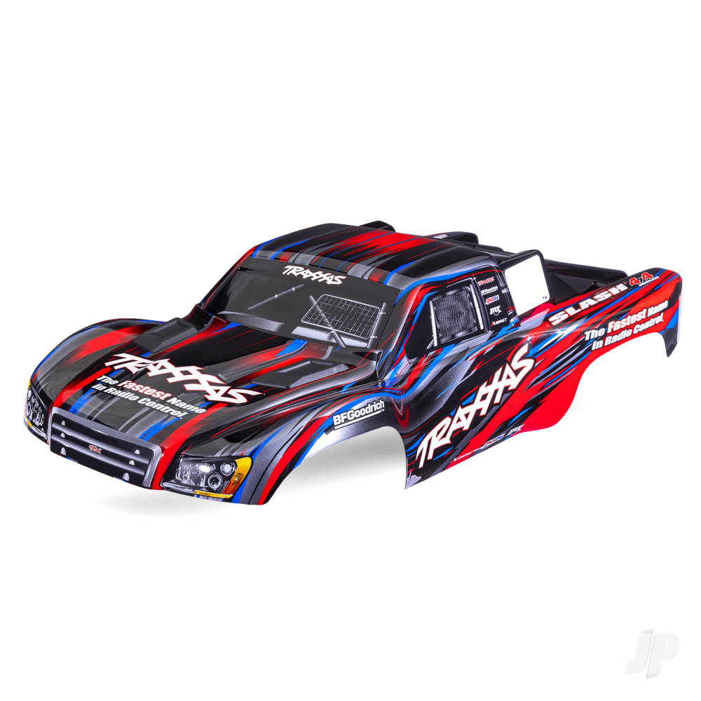 traxxas-body-slash-4x4-red-painted-decals-applied-assembled-with-front-rear-body-mount-latches-for-clipless-mounting