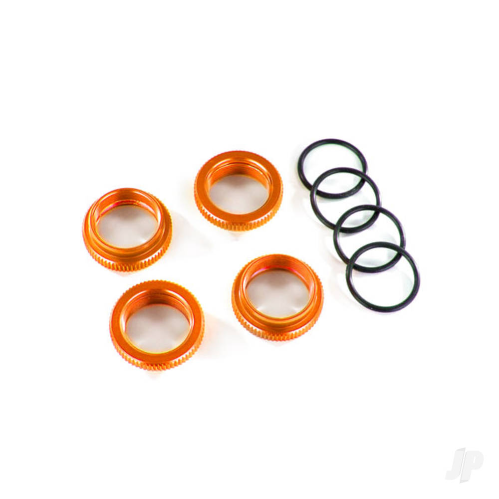 Traxxas Spring retainer (adjuster), Orange-anodised aluminium, GT-Maxx shocks (4 pcs) (assembled with o-ring)