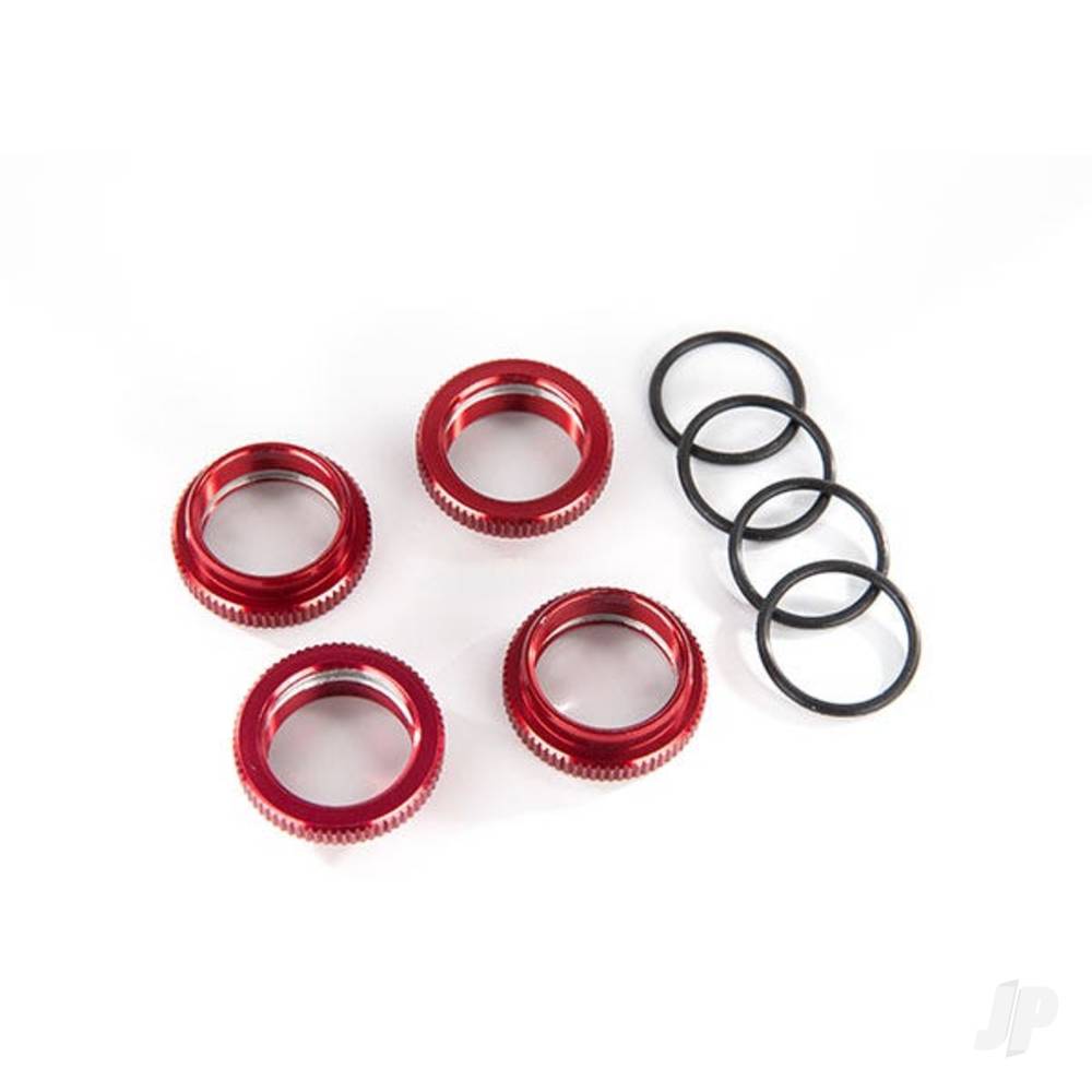Traxxas Spring retainer (adjuster), Red-anodised aluminium, GT-Maxx shocks (4 pcs) (assembled with o-ring)