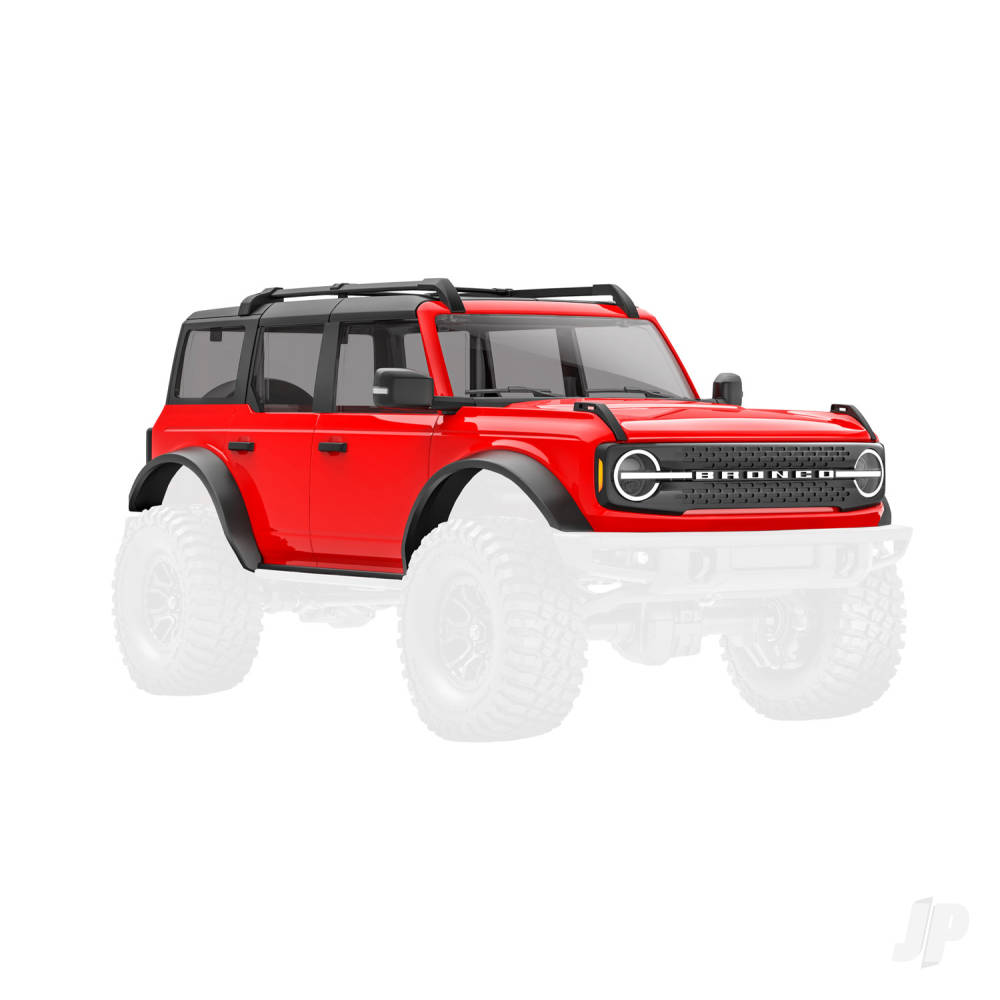Traxxas Body, Ford Bronco (2021), complete, Red (includes grille, side mirrors, door handles, fender flares, windshield wipers, spare Tyre mount, & clipless mounting)