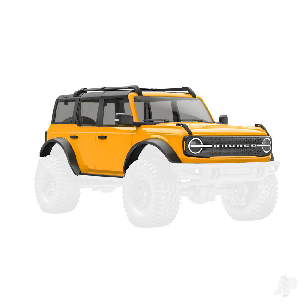 Traxxas Body, Ford Bronco, complete, Cyber Orange (includes grille, side mirrors, door handles, fender flares, windshield wipers, spare Tyre mount, & clipless mounting)