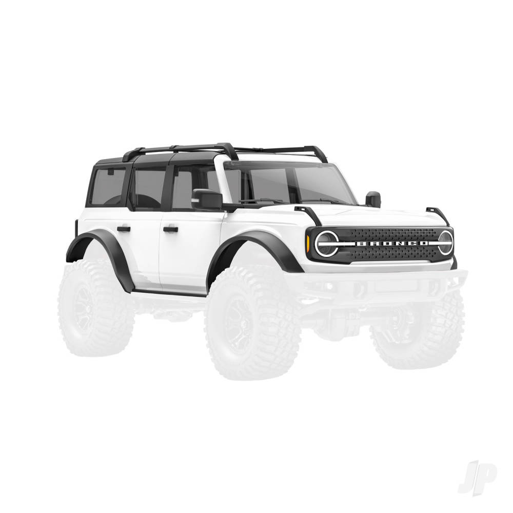 Traxxas Body, Ford Bronco (2021), complete, White (includes grille, side mirrors, door handles, fender flares, windshield wipers, spare Tyre mount, & clipless mounting)