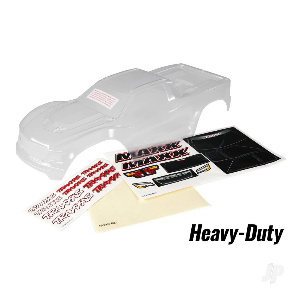 Traxxas Body, Maxx, heavy duty (Clear, untrimmed, requires painting) / window masks / decal sheet