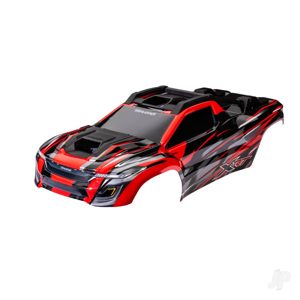Traxxas Body, XRT, Red (painted, decals applied) (assembled with front & rear body supports for clipless mounting, roof & hood skid pads)