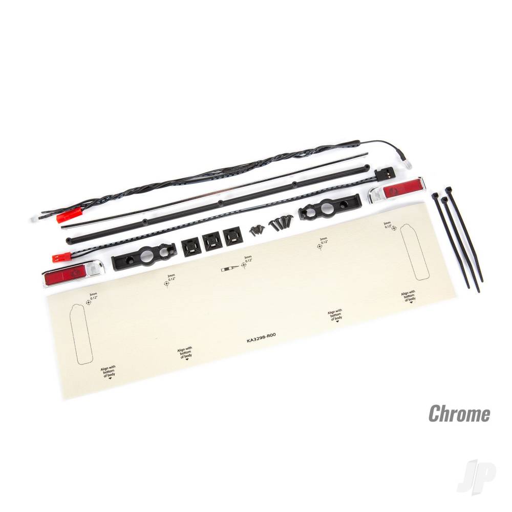 Traxxas LED lights, tail lights (Red) / zip ties (9) / tail light housings (left & right) / tailgate trim (Chrome)