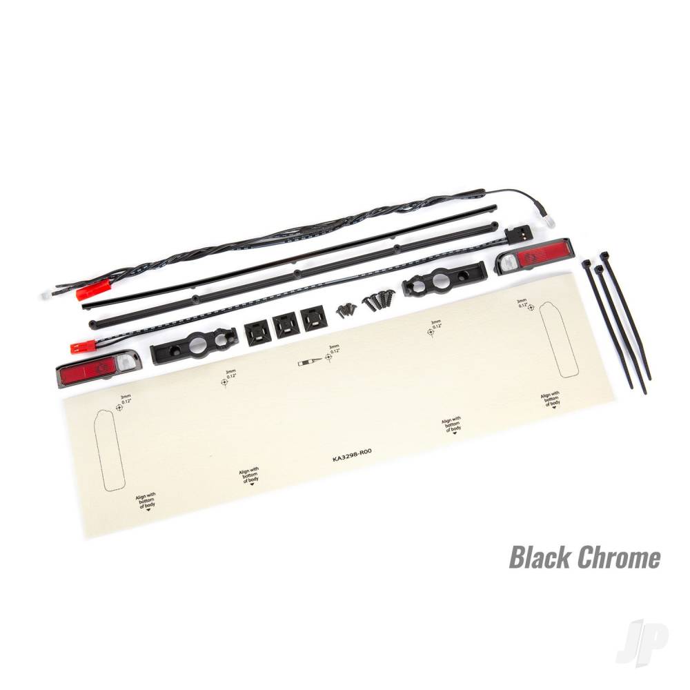 Traxxas LED lights, tail lights (Red) / zip ties (9) / tail light housings (left & right) / tailgate trim (Black Chrome)