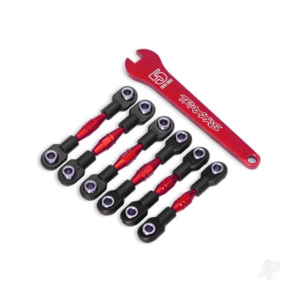 Traxxas Turnbuckles, aluminium (Red-anodised), camber links, 32mm (Front) (2 pcs) / camber links, 28mm (Rear) (2 pcs) / toe links, 34mm (2 pcs) / aluminium wrench