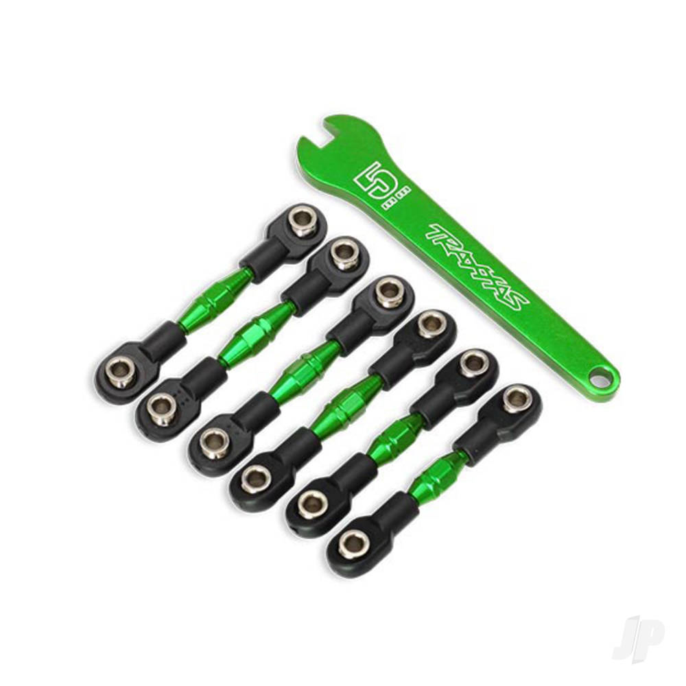 Traxxas Turnbuckles, aluminium (Green-anodised), camber links, 32mm (Front) (2 pcs) / camber links, 28mm (Rear) (2 pcs) / toe links, 34mm (2 pcs) / aluminium wrench