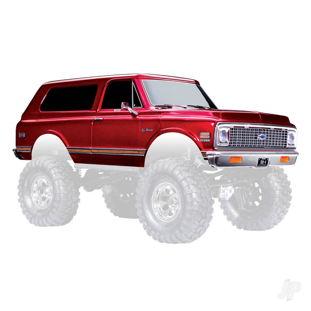 traxxas-body-chevrolet-blazer-1972-complete-red-painted-includes-grille-side-mirrors-door-handles-windshield-wipers-front-rear-bumpers-clipless-mounting-requires-8072x-inner-fenders