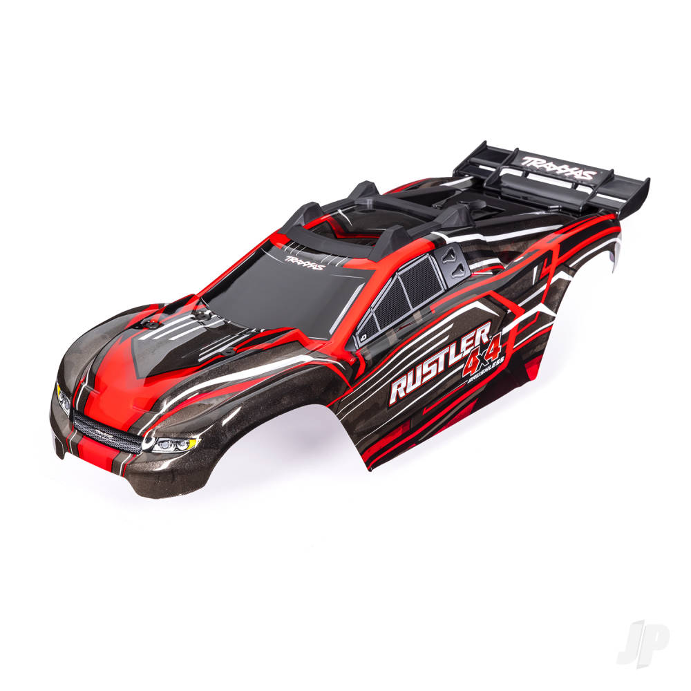 Traxxas Body, Rustler 4X4, Red (painted, decals applied) (assembled with front & rear body mounts and rear body support for clipless mounting)