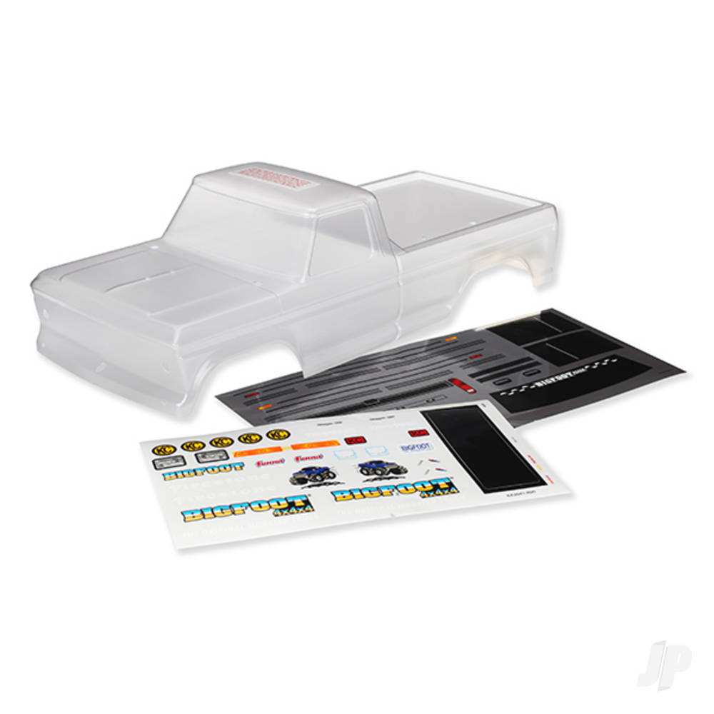 Traxxas Body, Bigfoot No. 1, Officially Licensed replica (Clear, requires painting) / window masks / decal sheet