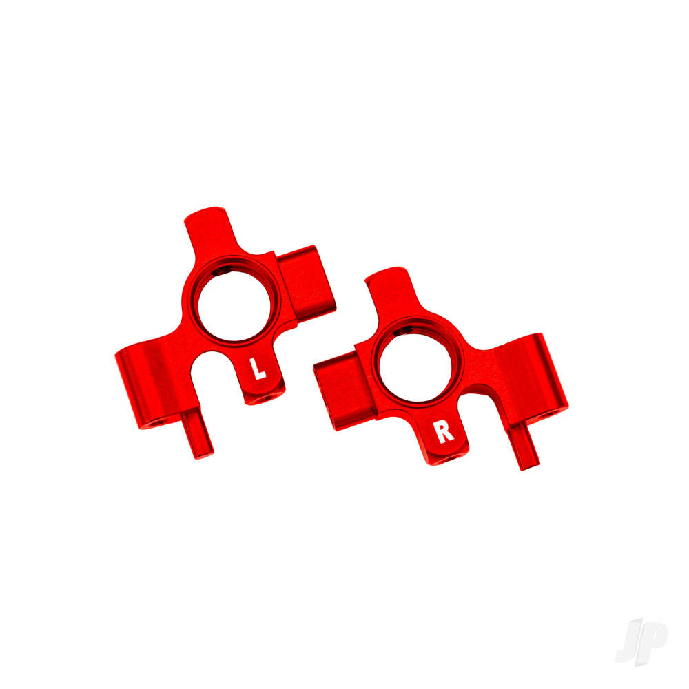 Traxxas Steering blocks, 6061-T6 aluminium (Red-anodised), left & right / 3x12mm BCS (with threadlock) (4 pcs)