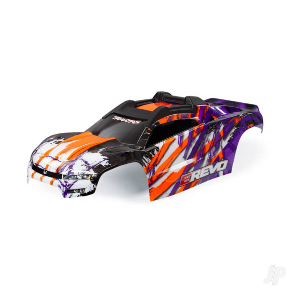 traxxas-body-e-revo-purple-painted-decals-applied-assembled-with-front-rear-body-mounts-and-rear-body-support-for-clipless-mounting