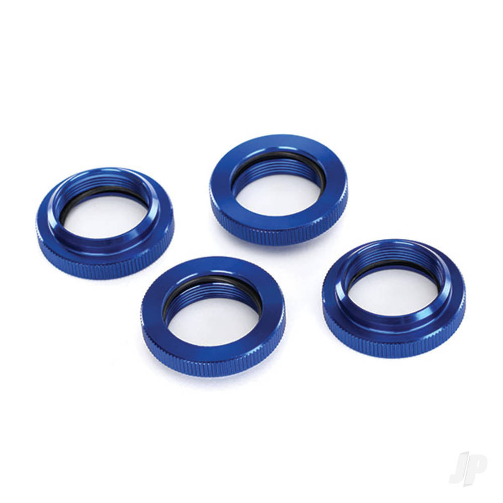 Traxxas Spring retainer (adjuster), Blue-anodised aluminium, GTX shocks (4 pcs) (assembled with o-ring)