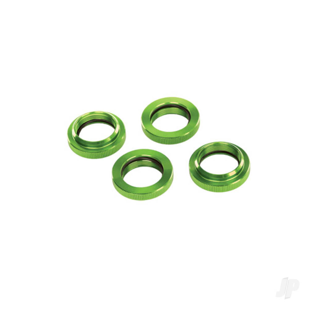 Traxxas Spring retainer (adjuster), Green-anodised aluminium, GTX shocks (4 pcs) (assembled with o-ring)