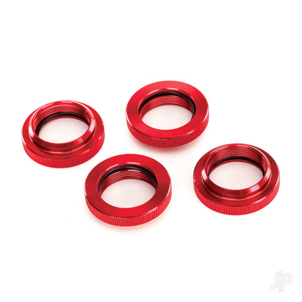 Traxxas Spring retainer (adjuster), Red-anodised aluminium, GTX shocks (4 pcs) (assembled with o-ring)