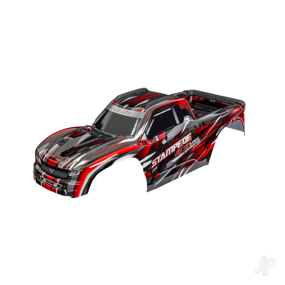 traxxas-body-stampede-4x4-vxl-red-painted-decals-applied-assembled-with-front-rear-body-mounts-and-rear-body-support-for-clipless-mounting