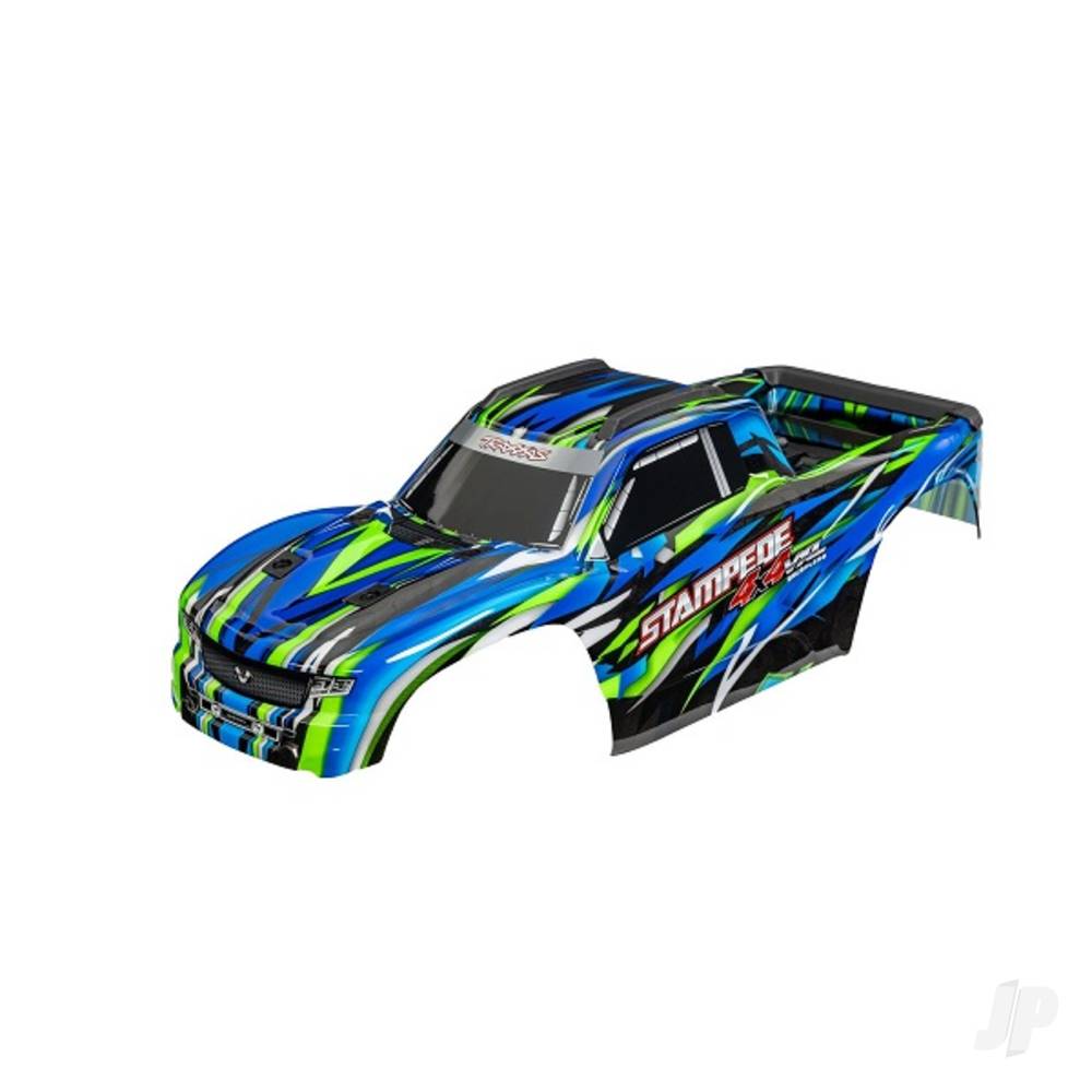 Traxxas Body, Stampede 4X4 VXL, Green (painted, decals applied) (assembled with front & rear body mounts and rear body support for clipless mounting)