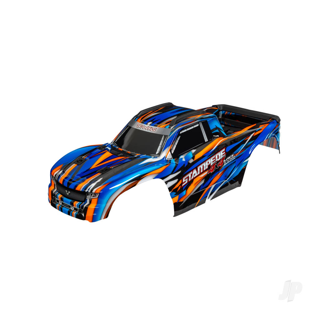 Traxxas Body, Stampede 4X4 VXL, Orange (painted, decals applied) (assembled with front & rear body mounts and rear body support for clipless mounting)
