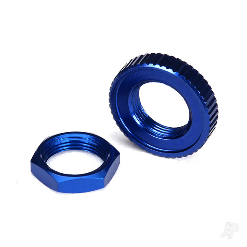 Traxxas Servo saver nuts, aluminium, Blue-anodised (hex (1pc), serrated (1pc))